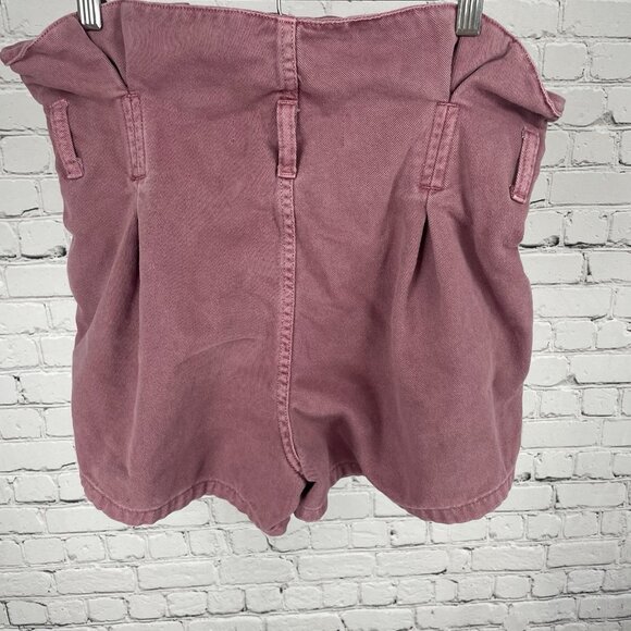 John John Purple Pink 100% Cotton Twill High Rise Paperbag Jean Shorts Size 30 - Picture 2 of 9